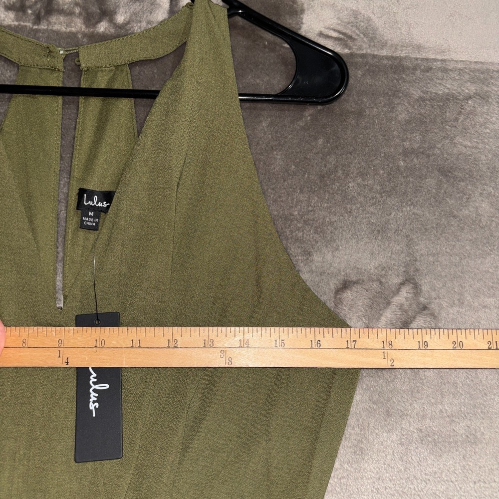 Lulus In the City Surplice Jumpsuit Womens Medium Olive Green Lined Sleeveless - Picture 10 of 16